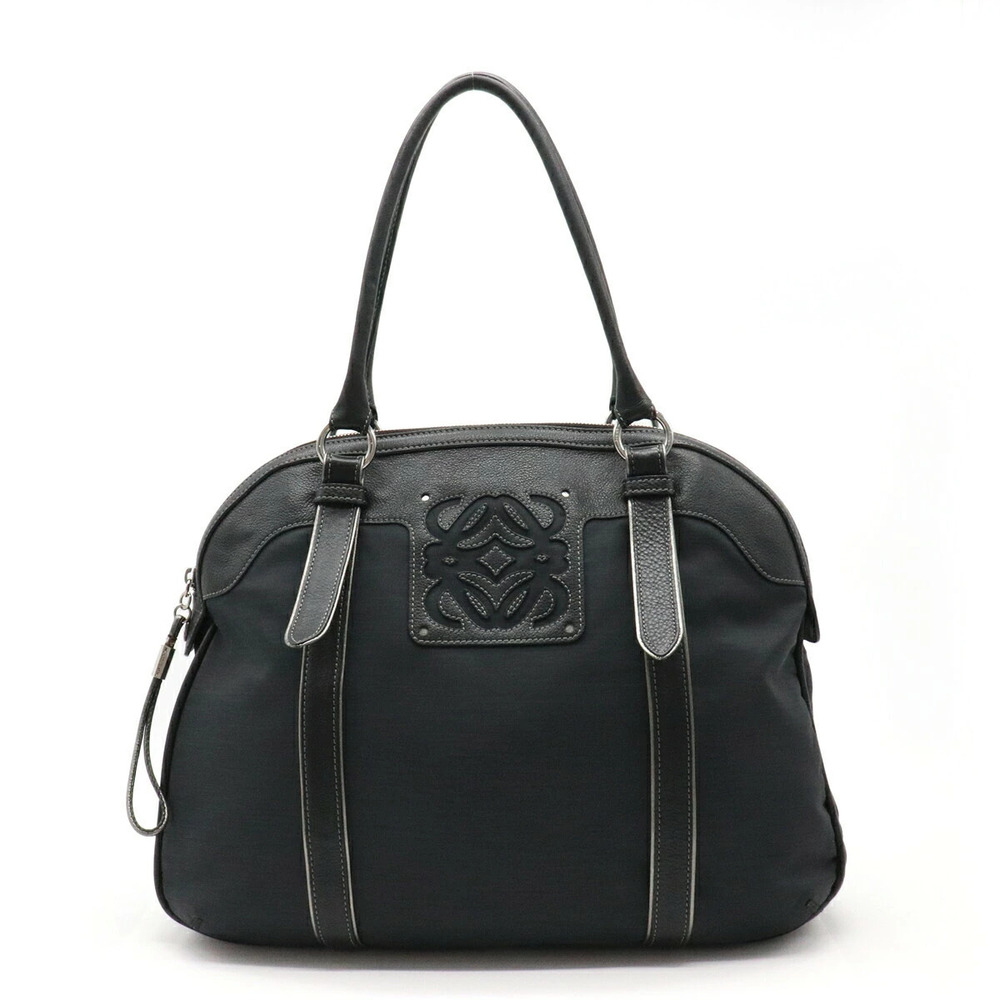 Loewe Anagram Shoulder Bag Hobo Tote Leather Black